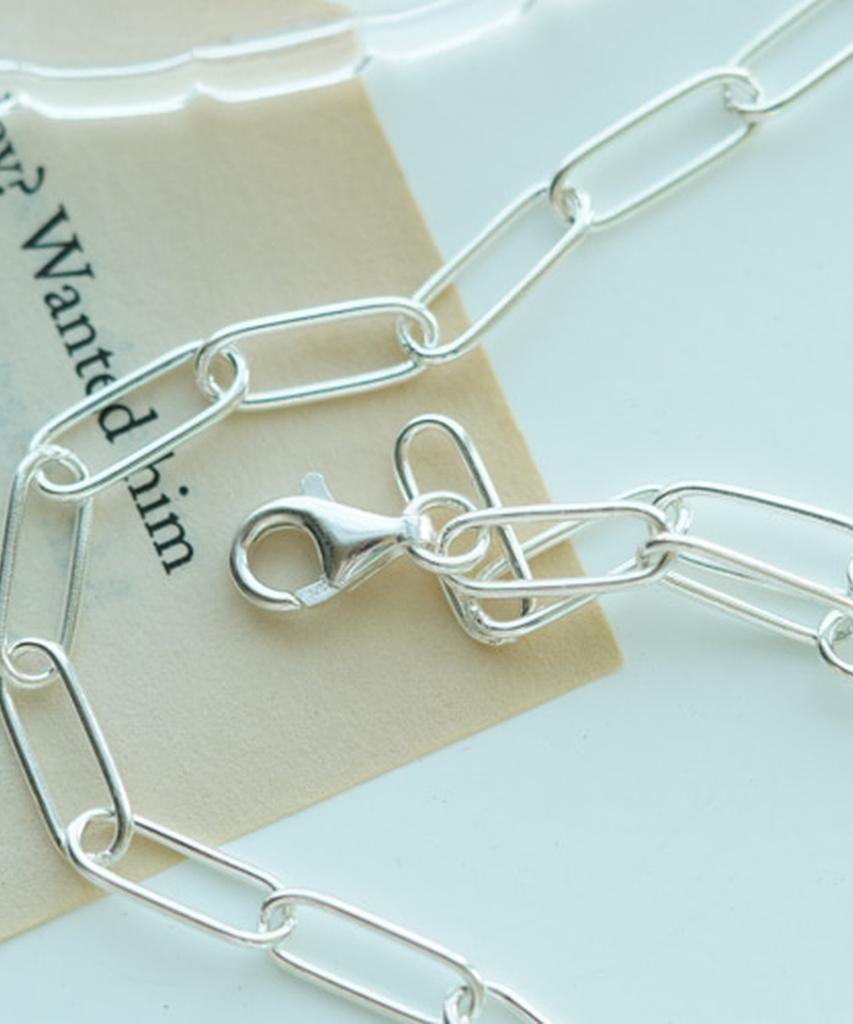 Alleun Silver 925 Clip Square Chain Long Necklace