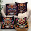 Spooky Halloween Pillow Covers 45x45cm - Colorful Sugar Skull Printed Cushion Cases, Pillow Cover for Sofa Living Room