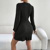 Women's Fashion Ruffled Hem Ruched Bodycon Dress With Round Neck, Long Sleeves And Solid Color