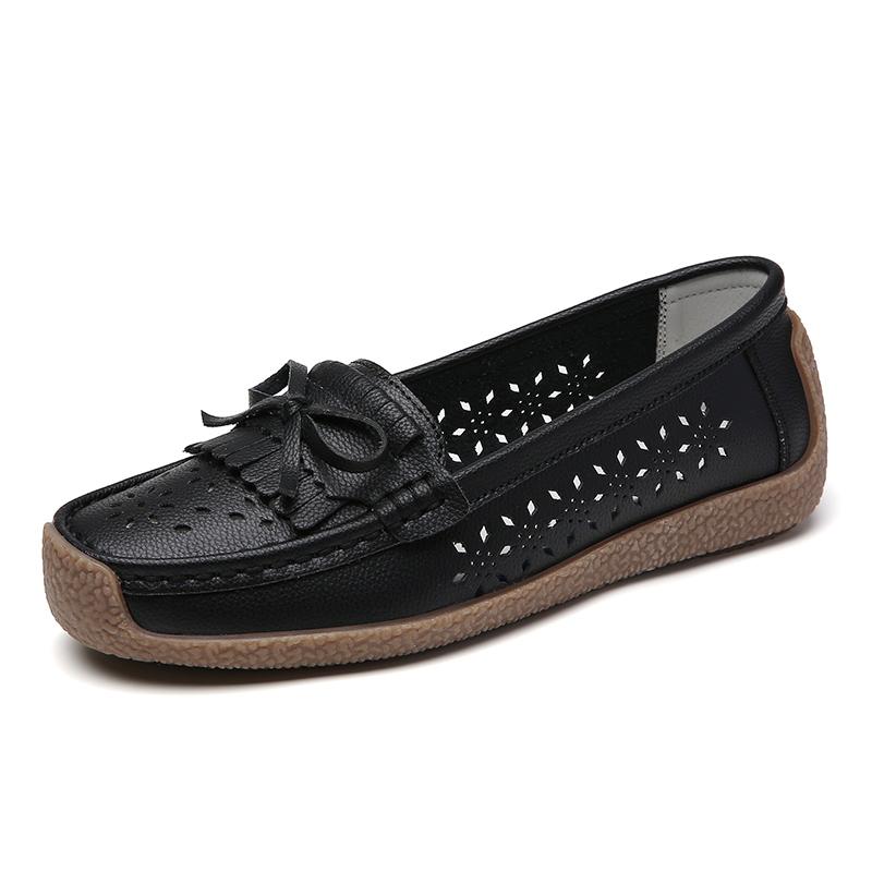 Women's Kilted Loafers Leather Driving Moccasins Comfort Flats Casual Slip On Nurse Minimalist Summer Maternity Shoes for Mother