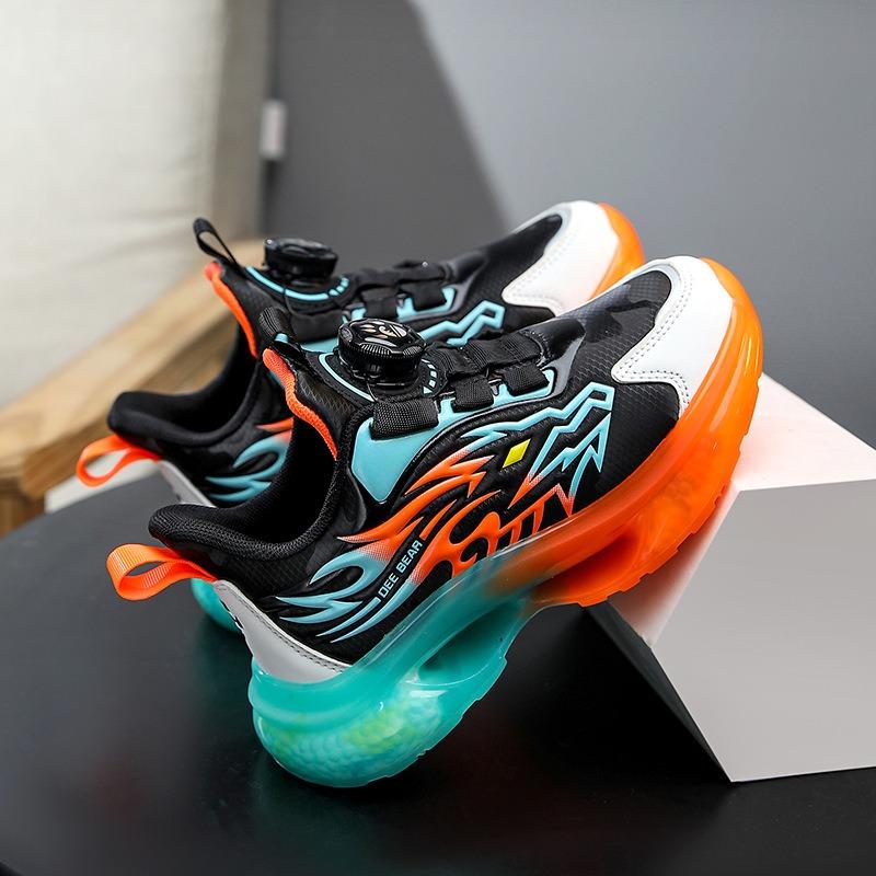 Kids' Rotating Buckle Sneakers Flame Pattern Air Cushion Sole Non-slip Sports Shoes