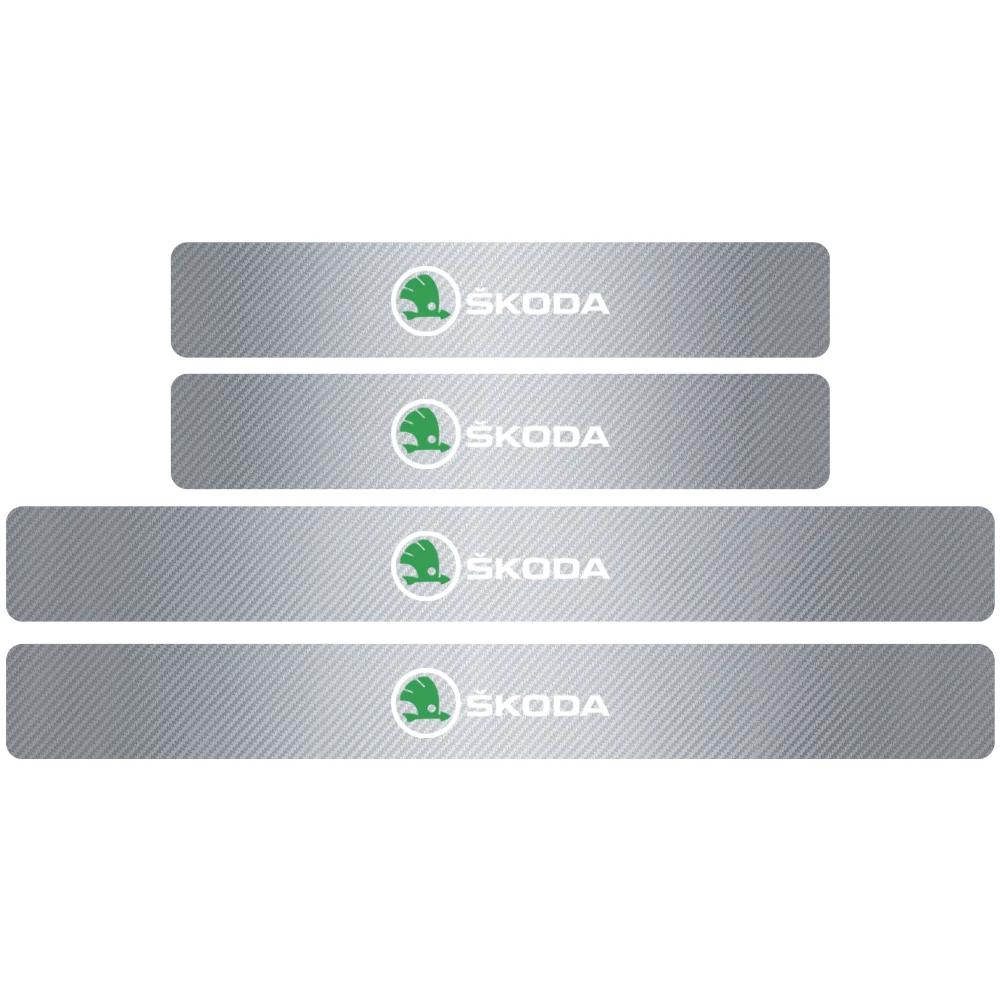 Car Sticker 4PCS Carbon Fiber Car Door Sill Protection Door Sill Anti-Scratch Stickers For Skoda Yeti Octavia A7 A5 Kodiaq Karoq NL6