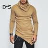 Весна Осень Мужской Топ Неровный Подол Средней Длины Наборный Воротник Slim Fit Эластичный Свитшот Длинные Рукава Пуловер Уличный Стиль Тонкий Топ