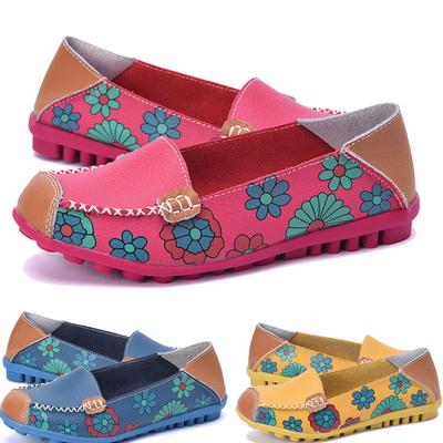 Женские кожаные лоферы с цветочным принтом и цветочным принтом, балетки на плоской подошве, туфли без шнуровки с круглым носком