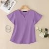 Women Casual V-Neck Loose Summer Short Sleeve Blouse