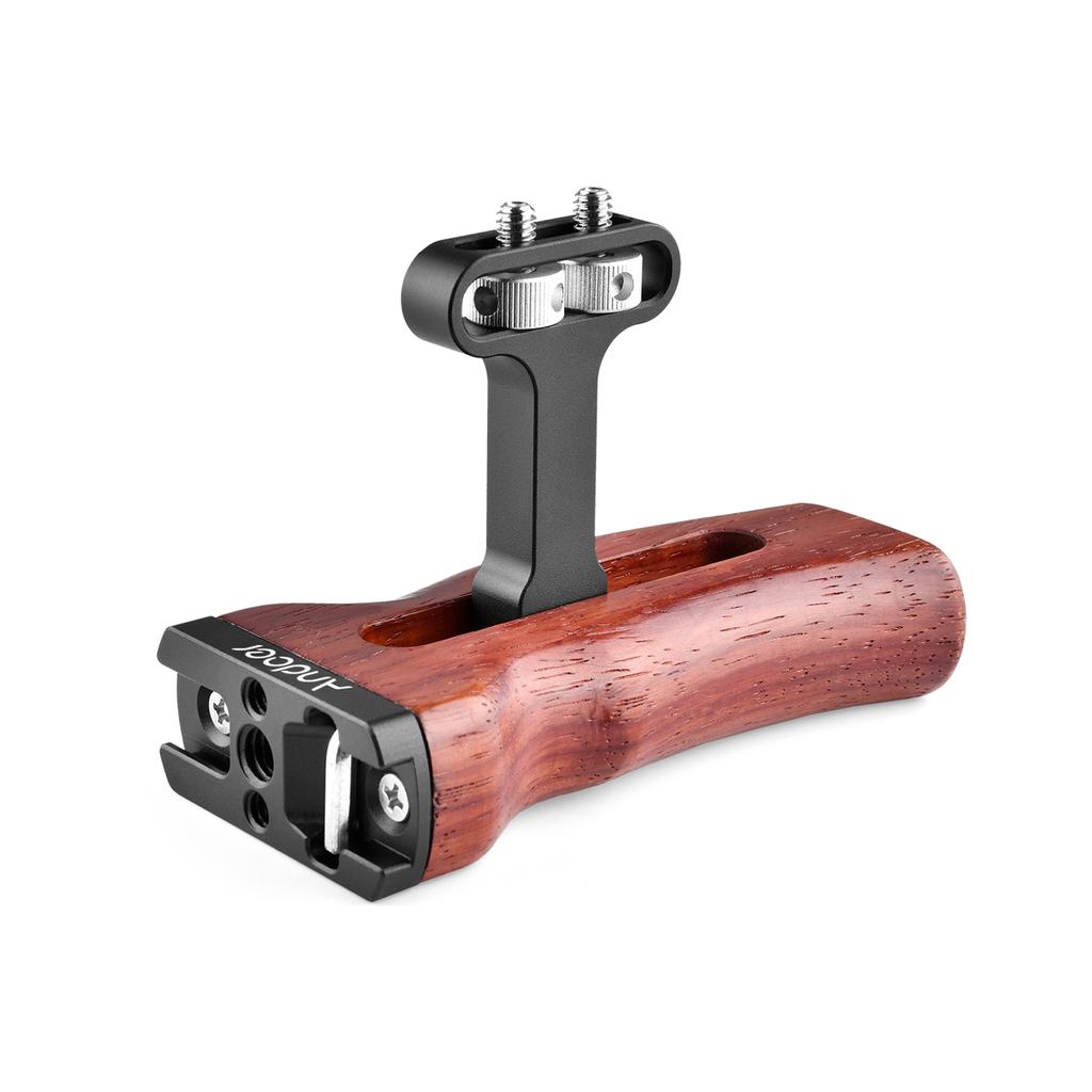 Andoer Universal Camera Cage Wooden Handle Left/Right Side Hand Grip with Cold Shoe Mount 1/4 Inch