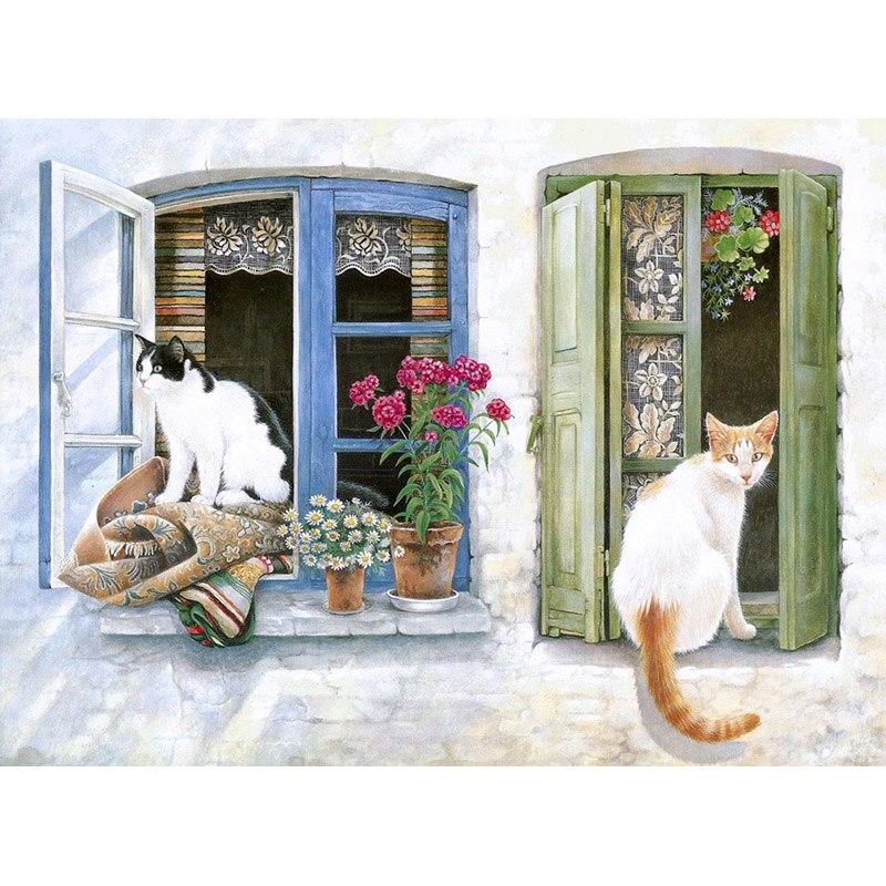 5D DIY алмазная живопись милый кот Алмазная вышивка оконный пейзаж вышивка крестом полная квадратная круглая дрель ремесла домашний декор подарок