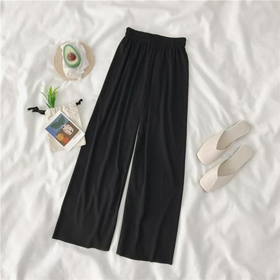 Женские брюки с высокой посадкой и широкими штанинами из ледяного шелка, летний стиль, свободный крой и повседневный драпированный трикотаж
