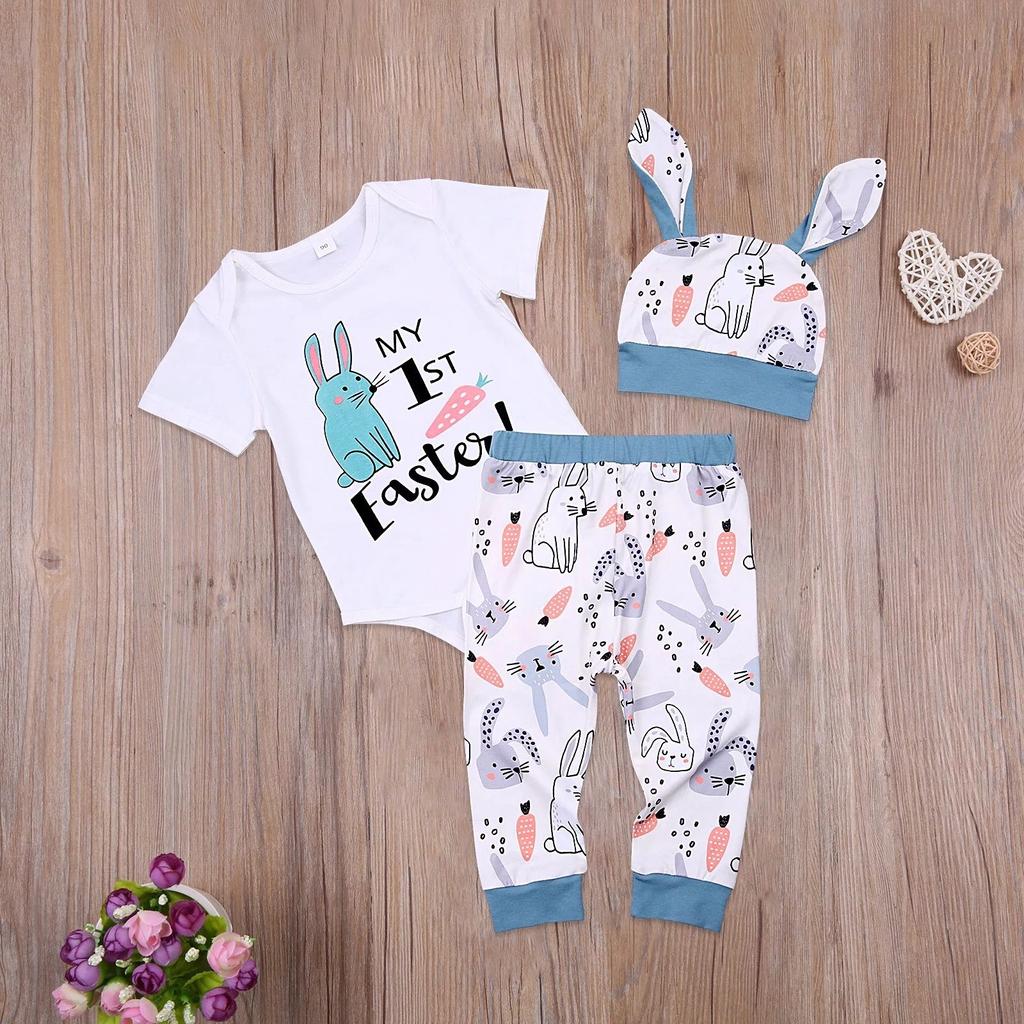 Костюм на гусеничном ходу для малышей, комбинезон с пасхальным кроликом, комплект из трех предметов