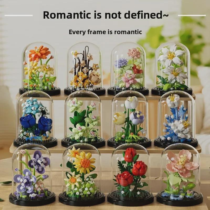 Valentine's Day Eternal Rose Bouquet: Compatible with Lego China Building Blocks, Flower Plant Potted Children's Toy