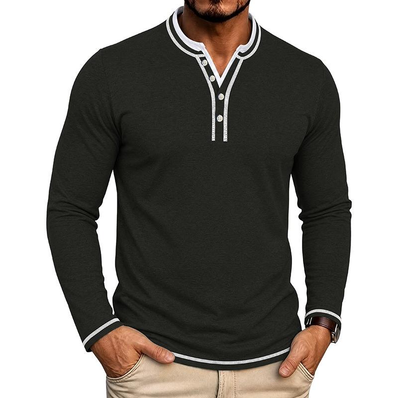 Мужская футболка-henley с длинным рукавом, пуловер, многослойный образ, круглый вырез, повседневный, облегающий крой, с планкой на пуговицах и рифлеными манжетами, для повседневной носки