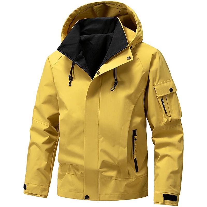Cozy Up Windbreakers Mens Hooded Cargo Jacket Spring Waterproof Zipper Coat Bomber Camping Loose Thin Softshell Hiking Jackets Men