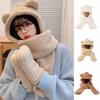 Earmuffs Bear Ear Plush Beanie 3 In 1 Fleece Scarves Hat Unique Plush Scarf Hat Gloves  Ladies