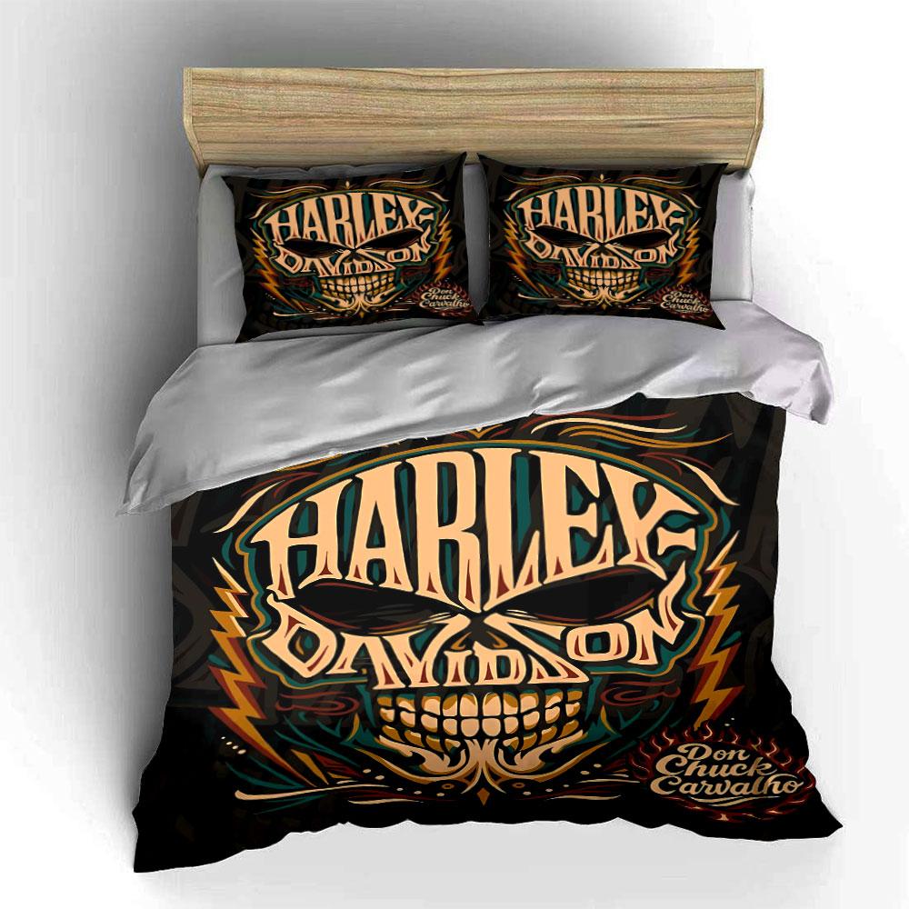 Череп, пламя, логотип Harley-Davidson. Комплекты постельного белья Комплекты пододеяльников Пододеяльники Наволочки(1 * Пододеяльник 2 * Наволочки без одеяла)