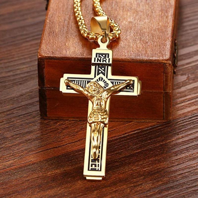 Vintage Catholic Cross Pendant Necklace Men Women Christian Believers Prayer Amulet Jewelry