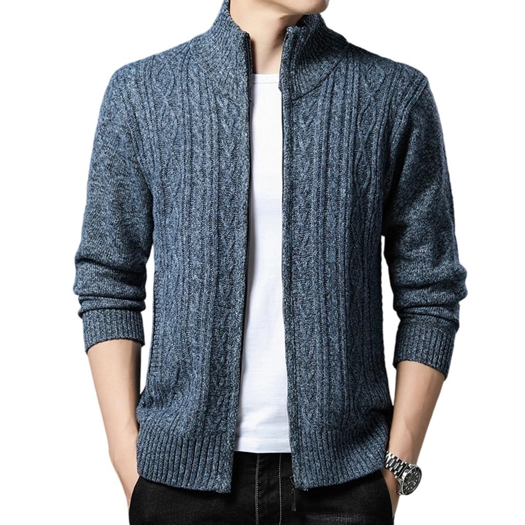 Men's  Standing Collar  Add Cotton  Adding Fleece  Thickened  Long Sleeves  Color Matching  Cardigan  Knitting  Sweater  Coat