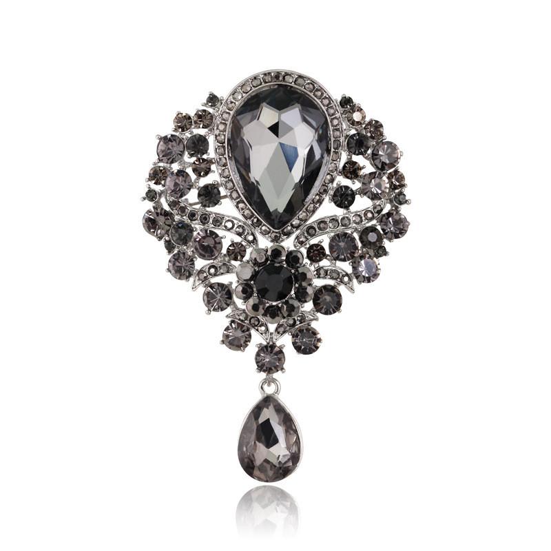Womens Designer Crown Pin With Glass Pendant And Electrophoretic Finish