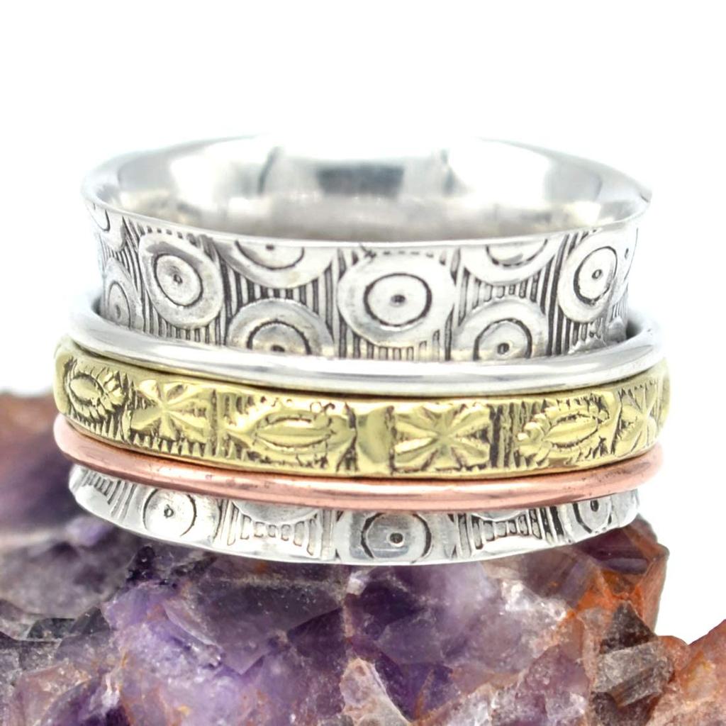 Кольцо Spinner Band, Стерлинговое Серебро 925 пробы, Трехцветное Кольцо, Кольцо Унисекс, Дизайнерское Кольцо, Серебряные Ювелирные Изделия, Заметное Кольцо, Ювелирные Изделия В Стиле Бохо