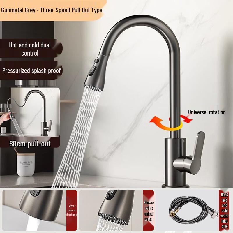 TLXT Gunmetal Pull-Out Kitchen Faucet