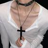 Gothic Y2K Wood Cross Pendant Necklaces for Woman Man Fashion Punk Style Black White Necklace Retro Party Jewelry Accessories