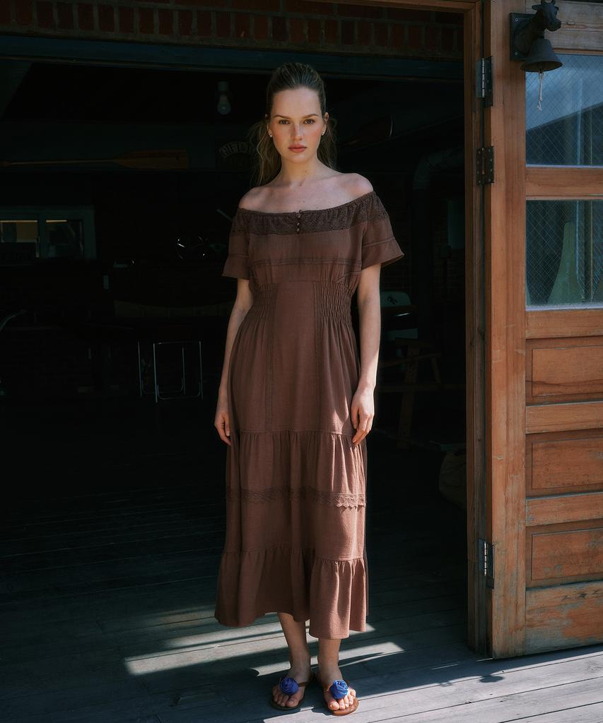Green Butter Prairie 2-Way Dress (Brown)