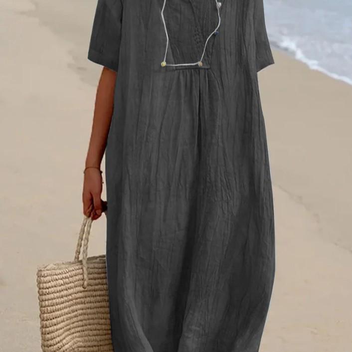 Женское платье из хлопка и льна однотонное - В наличии