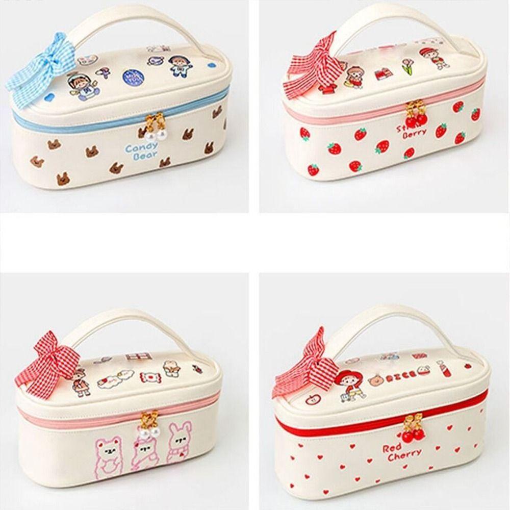 Large Capacity Pencil Boxes Double-deck Cosmetic Bag Multifunctional Pencil Case Girls