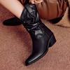 Fashion Women Thick Heel Western Boots Women Faux Suede Chunky Heeled Ankle Boots Autumn New Sewing Slip On Knight Pointed Botas Mujer
