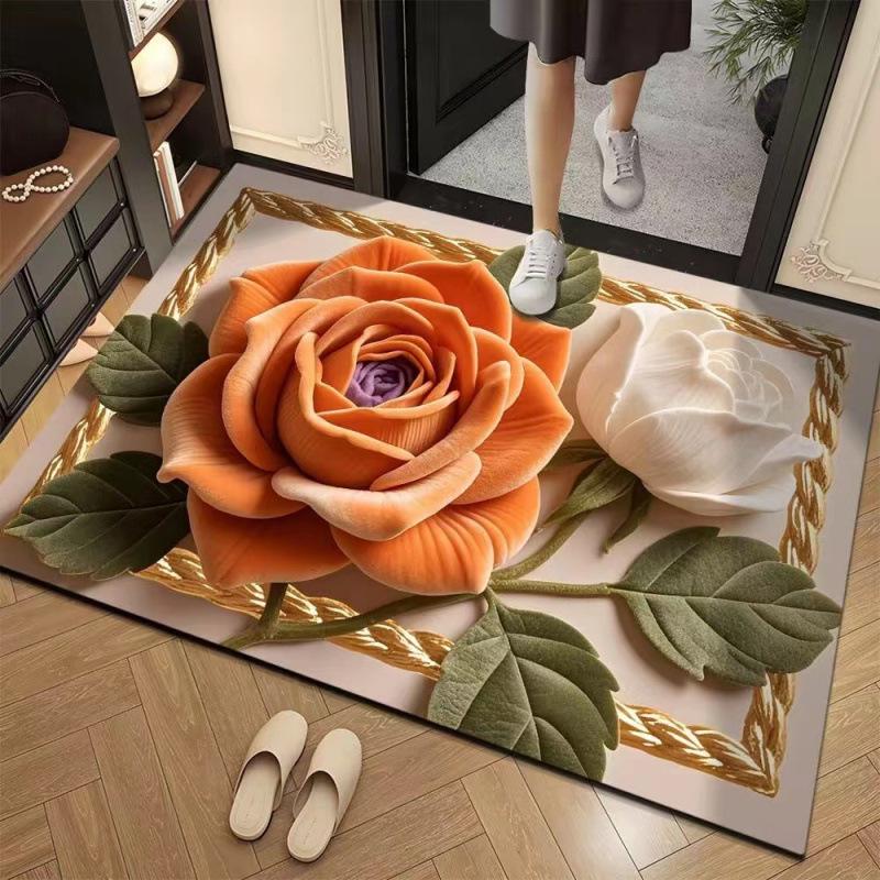 3D Floral Diatomaceous Earth Bathroom Mat - Absorbent, Non-Slip, Fast-Drying Door Mat