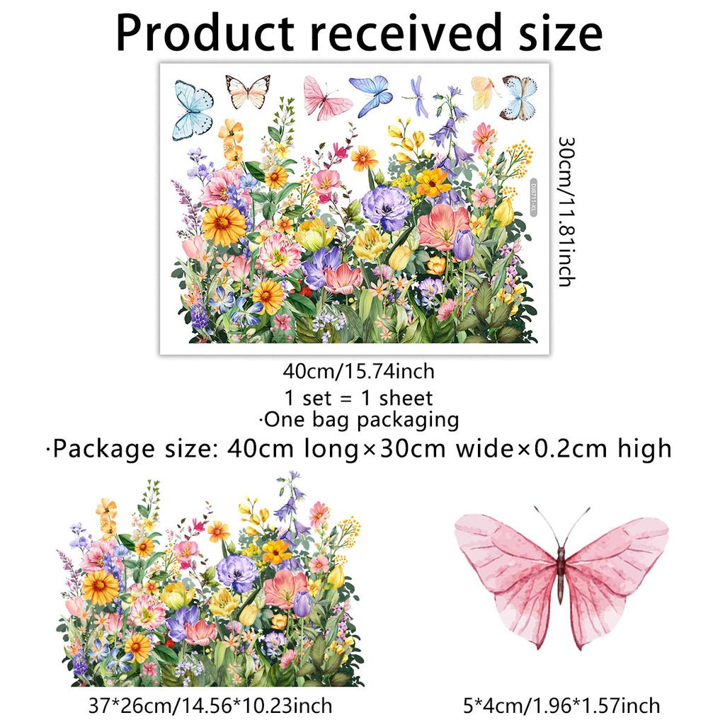 Цветная стеклянная электростатическая наклейка с изображением цветка и бабочки, двухсторонняя визуальная наклейка на окно, наклейка для украшения дома, которую можно удалить