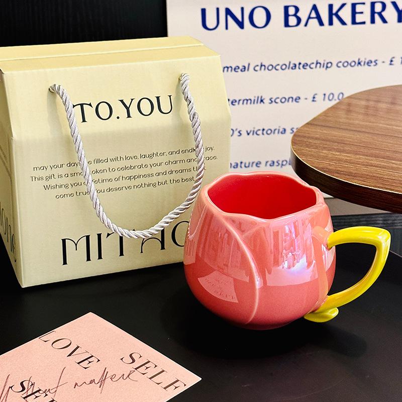 Girls' High-Value Tulip Water Cup Ceramic Mug Gift Box Muse Festival Gift For Girlfriends