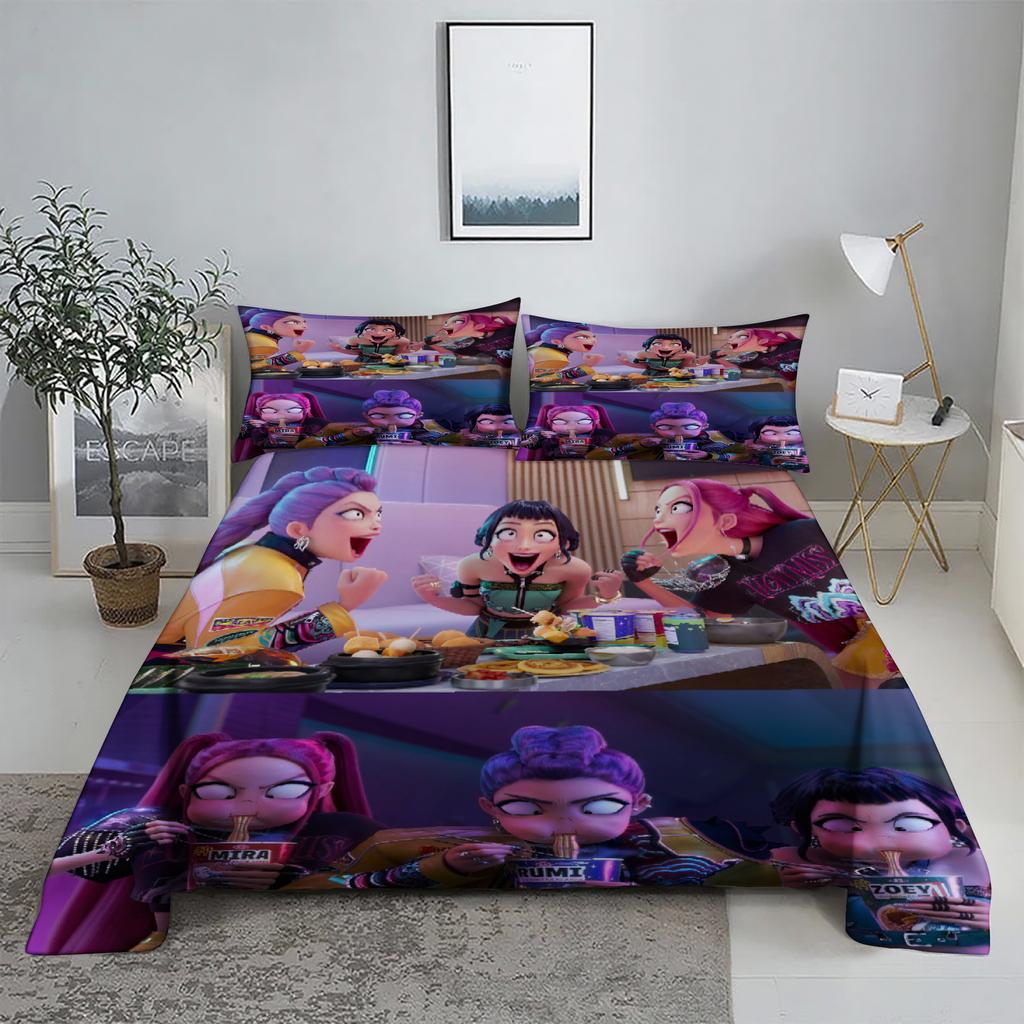 Mira D-Demon Hunters K-pop Комплект простыней 3D-принт Простыня с наволочкой Постельное белье Размер King Queen