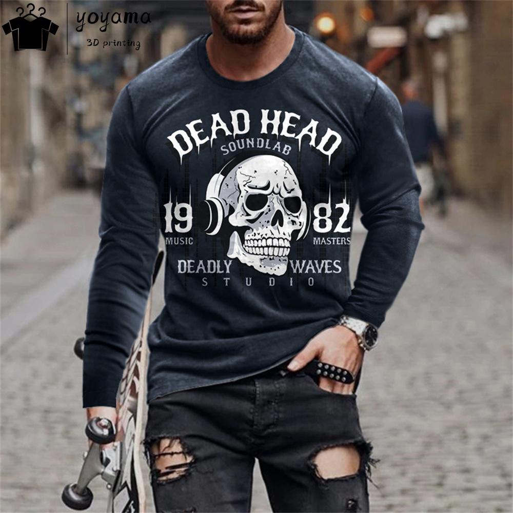 Fashion Skull Print Men's Clothing 3D Print Skull Graphic T Shirts Gothic Men's Clothing Y2k Mens Clothing Long Sleeve T-shirt