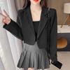 Korean Cropped Blazers Women Solid Color Simple Single-button Outwear Teens All-match Long Sleeve Office Suit Jacket