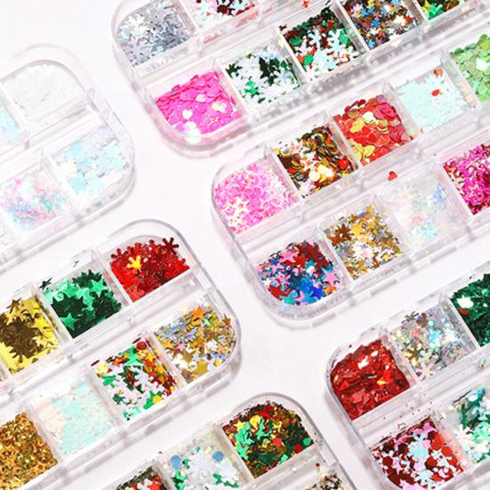 12Grids/Box Nail Sequins Стильные изысканные мини рождественские наклейки для маникюра с блестками для