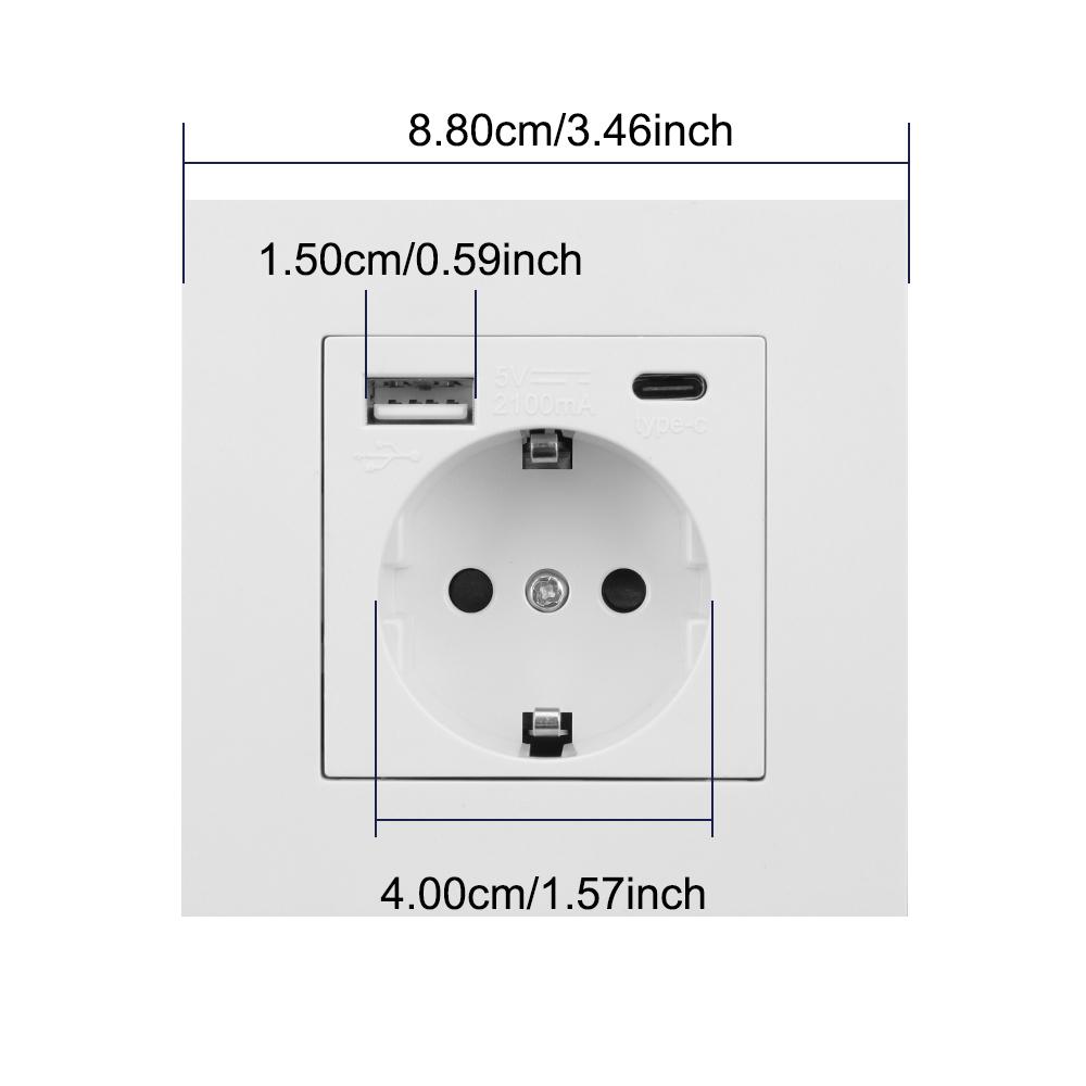 Электрическое настенное зарядное устройство, адаптер, немецкая розетка, розетки, стандарт ЕС, 16 А, с usb-портом для зарядки типа C, панель ПК