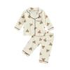 Детский повседневный пижамный костюм унисекс, топы с отворотами и длинными рукавами с медвежьим принтом + длинные брюки с принтом