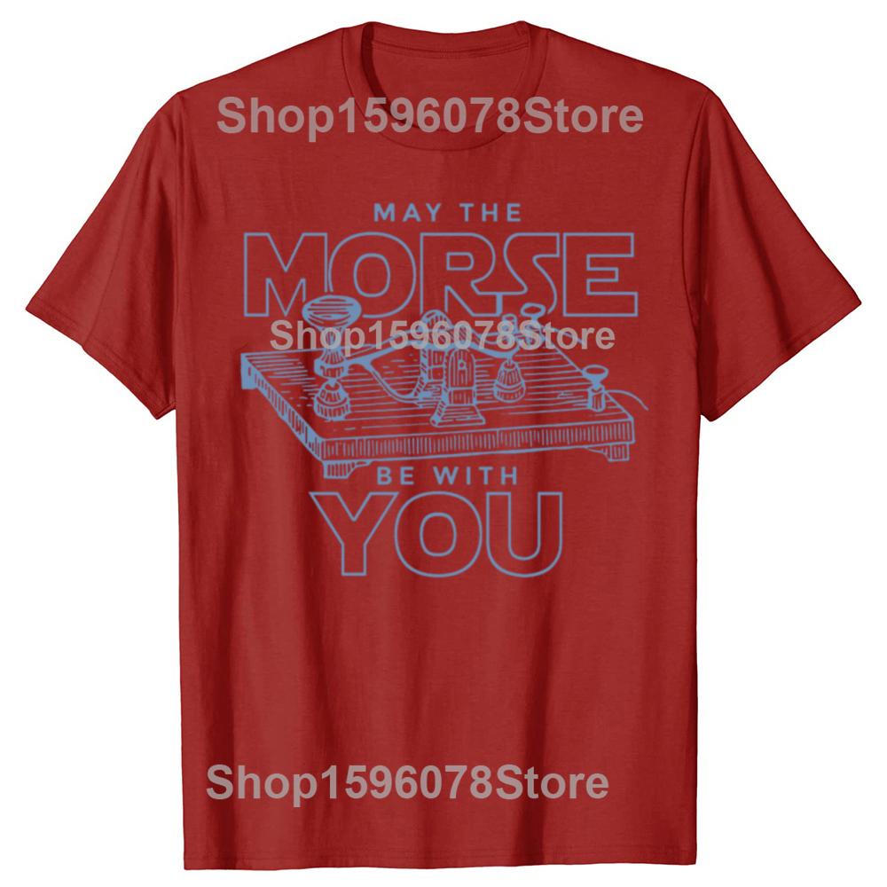Смешная футболка с надписью May The Morse Be With You для оператора радиолюбителя, мужская, хлопковая, с юмором, с коротким рукавом, унисекс, свободный крой