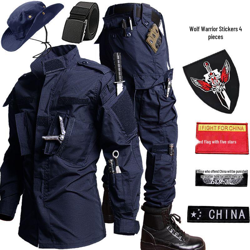 Мужской темно-синий тактический тренировочный костюм для улицы: Износостойкая тактическая софтшелл куртка