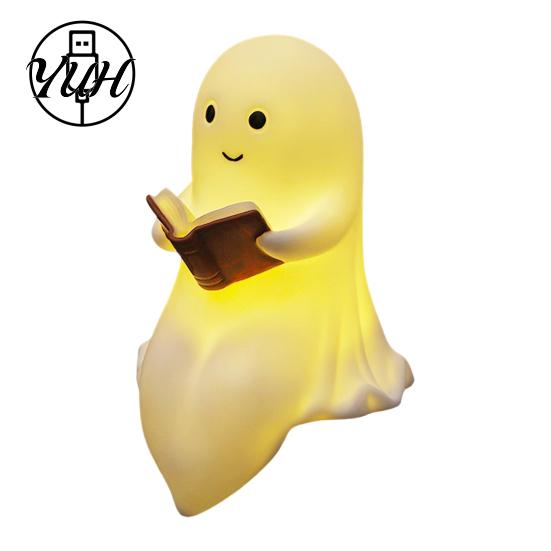 Halloween Room Decorations Ghost Lamp, Cute Middle Finger Ghost/Reading Book Night Light, Funny Space Saving Wall Lamp Spooky Figurine for Tabletop,