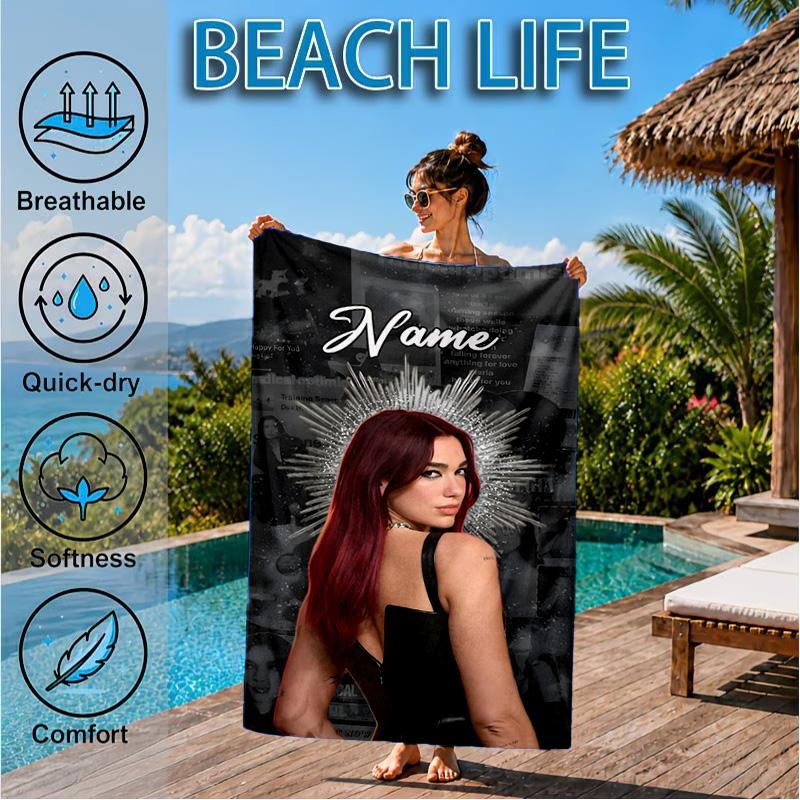 Custom Name Pink Glamour Ay-liva Heart In Space Adventure Microfiber Beach Towel, Lightweight for Summer Travel, Swimming Pool Fan Gift