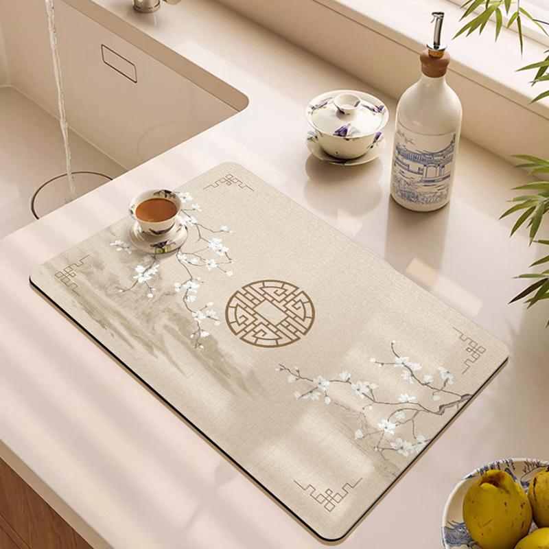 New Chinese Kitchen Countertop Absorbent Dish Drain Mat French Diatomaceous Mud Table Top Coffee Machine Insulated Bar Mat