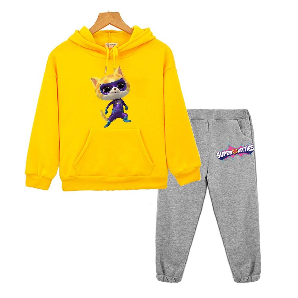 Комплект толстовок Super Kitties с капюшоном в стиле аниме, детская бутиковая одежда для мальчиков и девочек y2k, флисовый пуловер, куртка, детская одежда, комплект с капюшоном