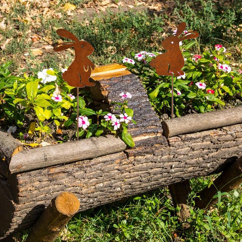 Декоративные садовые колышки Пасхальный железный милый кролик Вставка в землю Дом Уличные украшения Садовый штекер Реквизит для фото Для