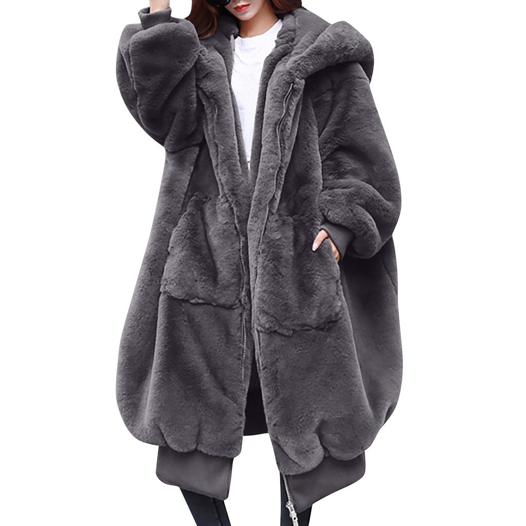 Fashion Casual Women's Sheep Shearing Stitching Coat Women's Mid-length Wool Coat