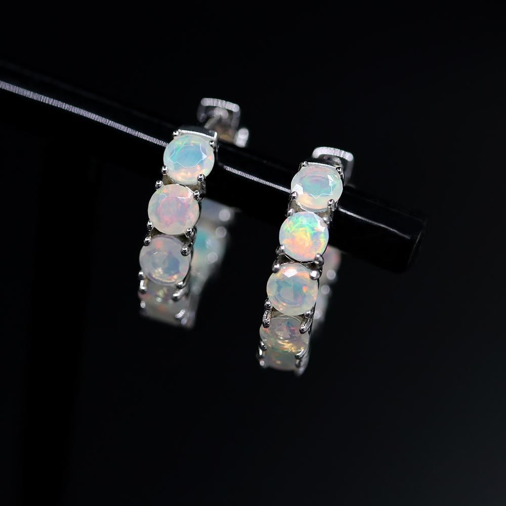 Stunning Opal Hoop Earrings 925 Sterling Silver Natural Colorful Opal Fine Jewelry for Women Girls Daily Wear