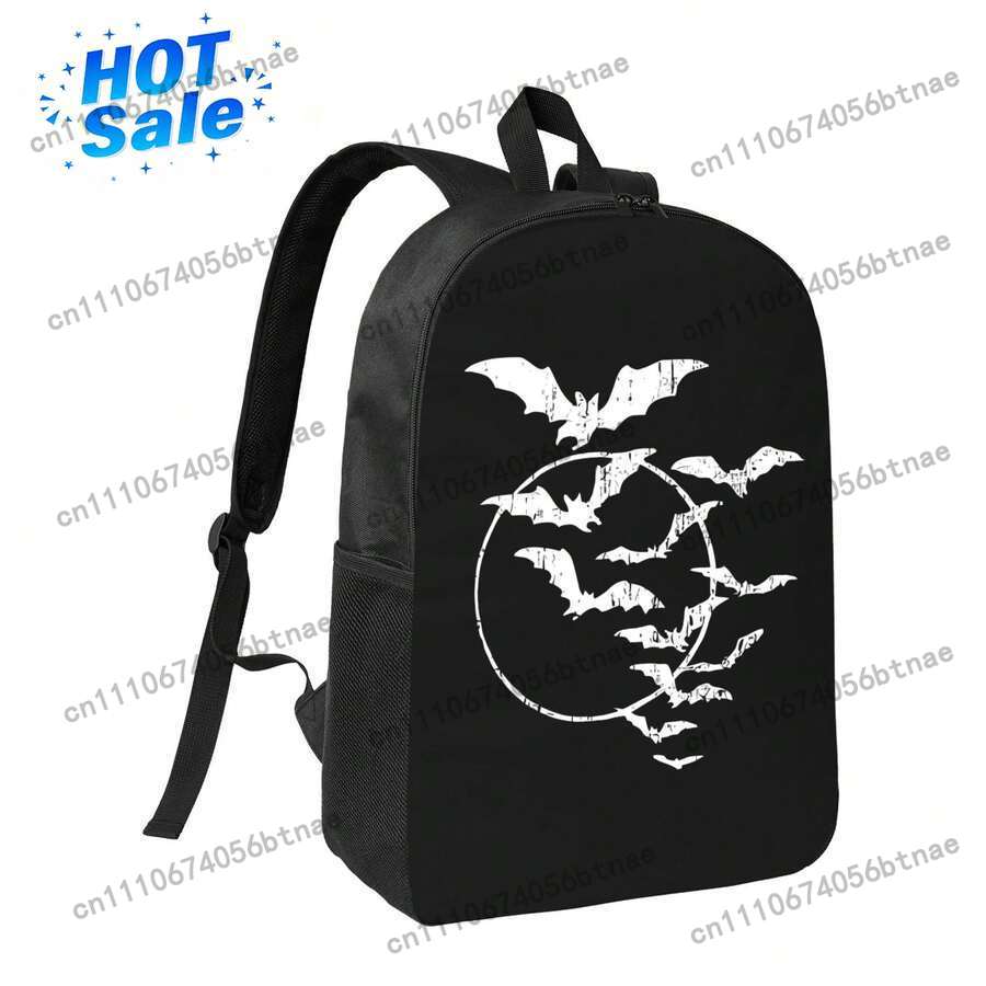 Halloween Swarm Of Bats Full Moon Spooky Vintage Art Backpack Waterproof Lightweight Laptop Backpack Shoulder Bag Casual Daypack