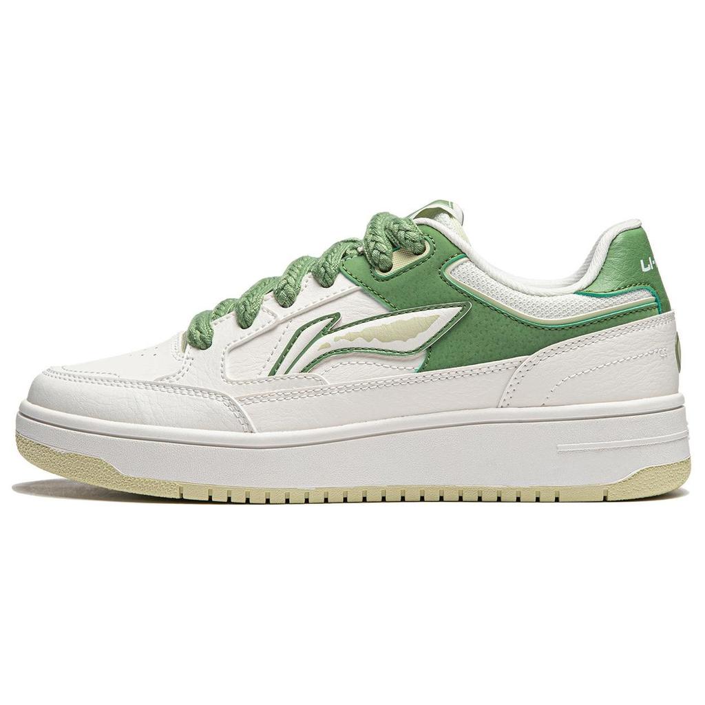 Li Ning Tian Ji Casual Versatile Thick Sole Height Increasing Non-Slip Wear-Resistant Low-Top Skate Shoes Women Sneaker White Green AGCU096-1