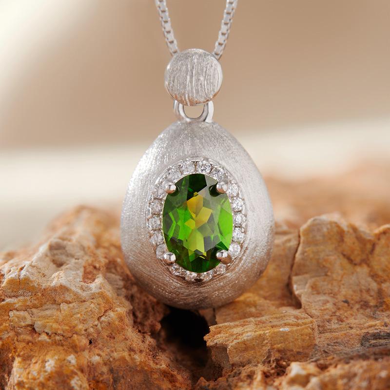 Натуральный аметистовый кулон-ожерелье женское S925 стерлинговое серебро матовое с танзанийским диопсидом топаз гранат цветной сокровище