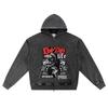 DTG Print Knitted Denim Zip-Up Hoodie Streetwear Graphic Brother Print Zipper Hoodies  